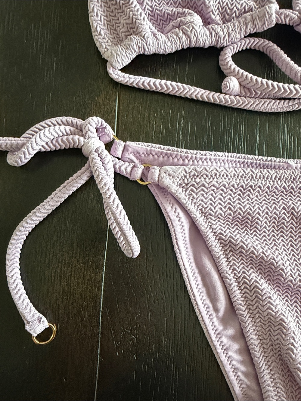 Lavender Textured Rope-Trim Triangle Bikini - Picture 3 of 6